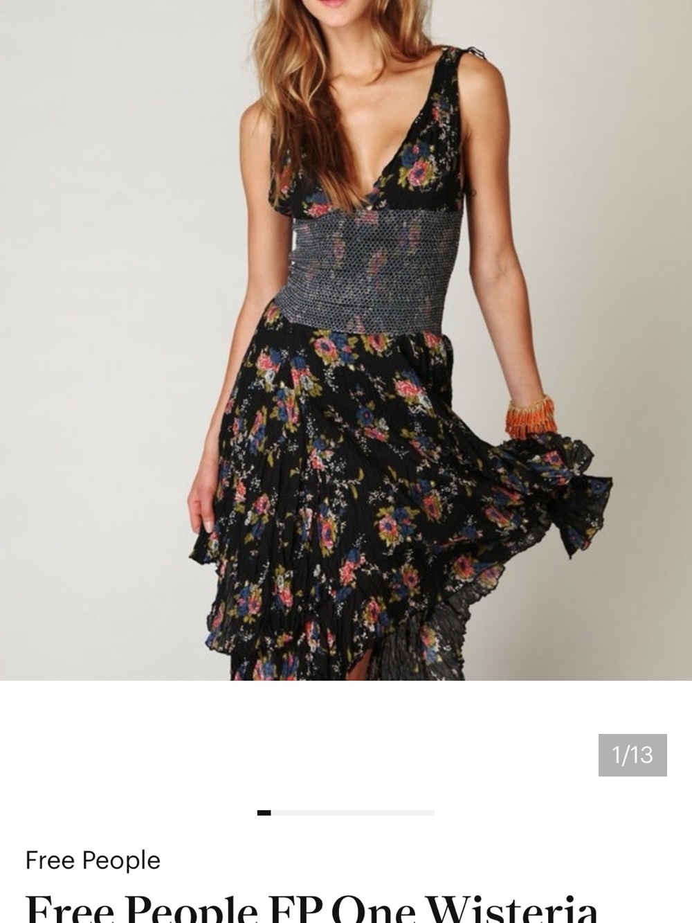 Free People One Wisteria Lattice Black Floral High-Low dress